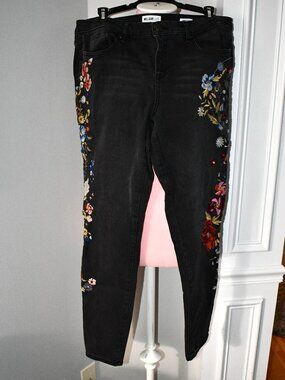 William Rast Skinny Jeans Womens Size 32 Black Floral Embroidered Justin Timberl
